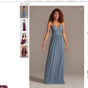 David's Bridal Slate Blue Bridesmaid Dress